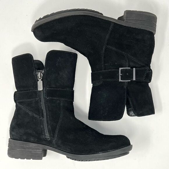 Blondo Talia Black Waterproof Suede Leather Moto Buckle Strap Zip Ankle Bootie 6 - Picture 12 of 12